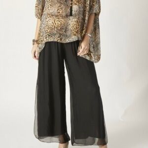 Women's Black Wide-Leg Chiffon Pants